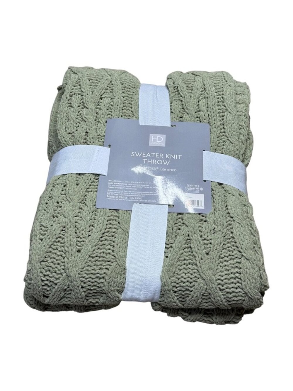 Sage Green Chunky Cable Sweater Knit Throw Blanket 50" X 60" NEW NWT